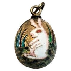 Russian Gilt Enamel Cloisonne Egg Pendant, Workmaster Pavel Ovchinnikov