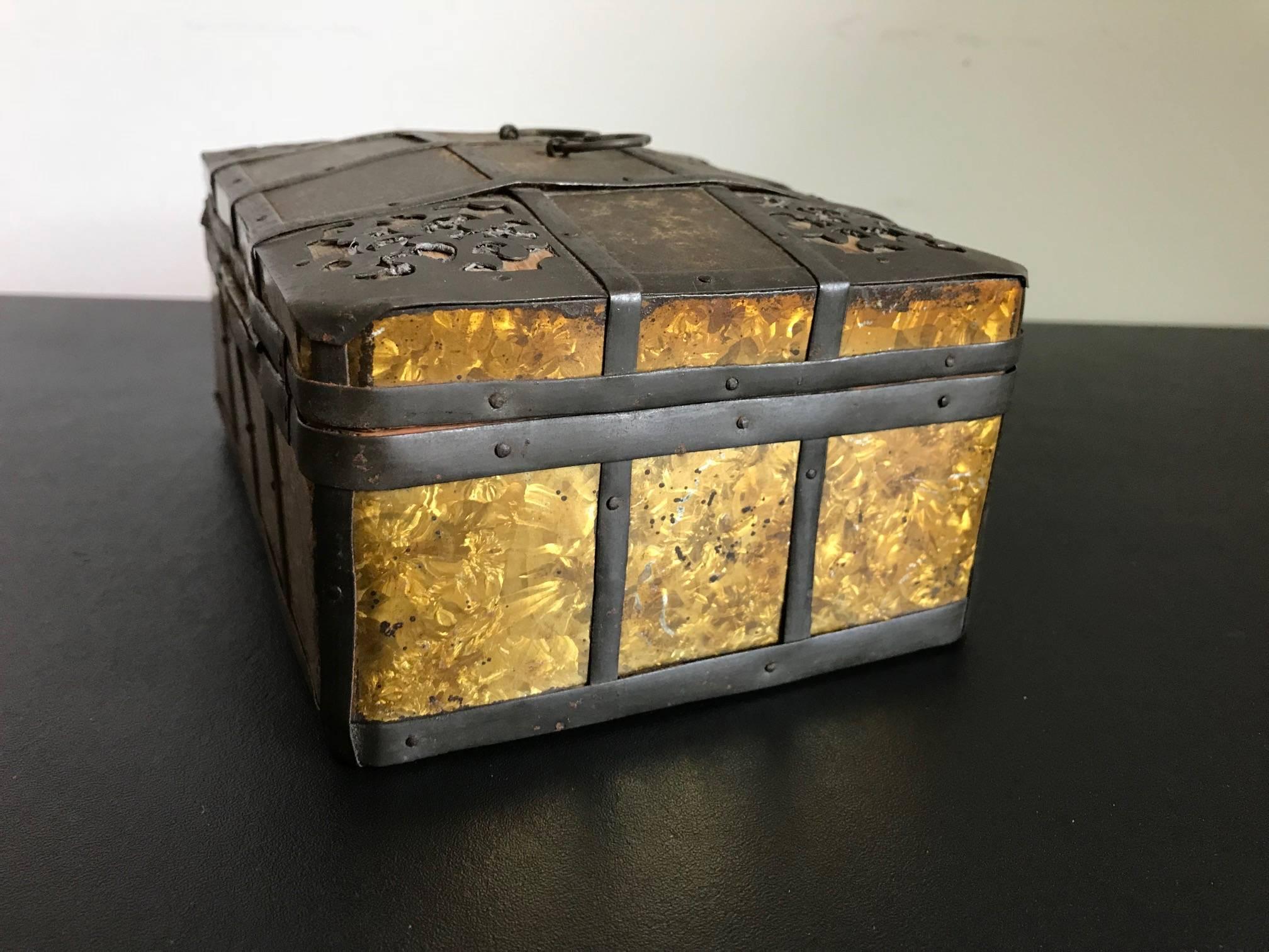 19th Century Russian Gilt Iron-Bound Box with Original Key For Sale 4