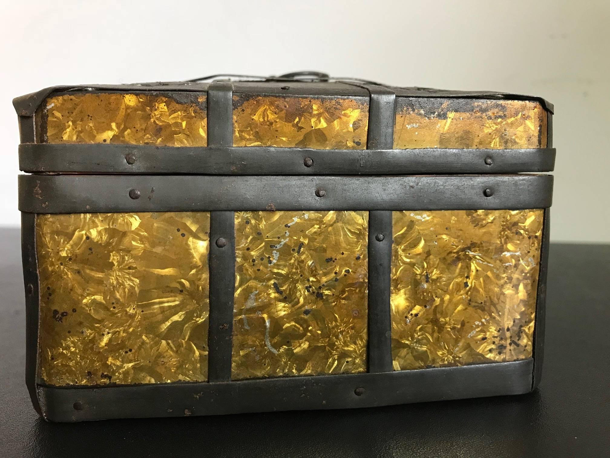 19th Century Russian Gilt Iron-Bound Box with Original Key For Sale 5