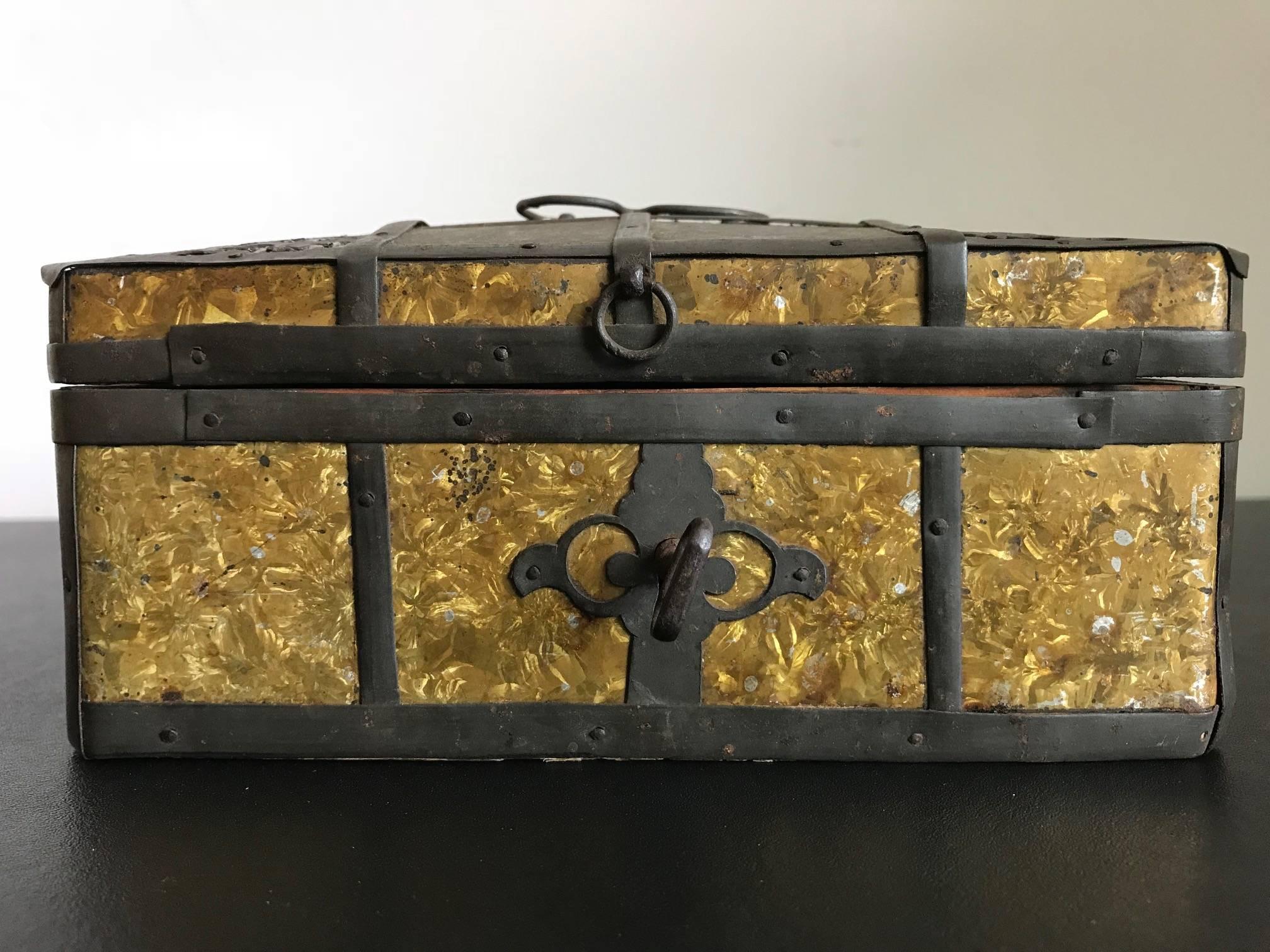 19th Century Russian Gilt Iron-Bound Box with Original Key For Sale 6