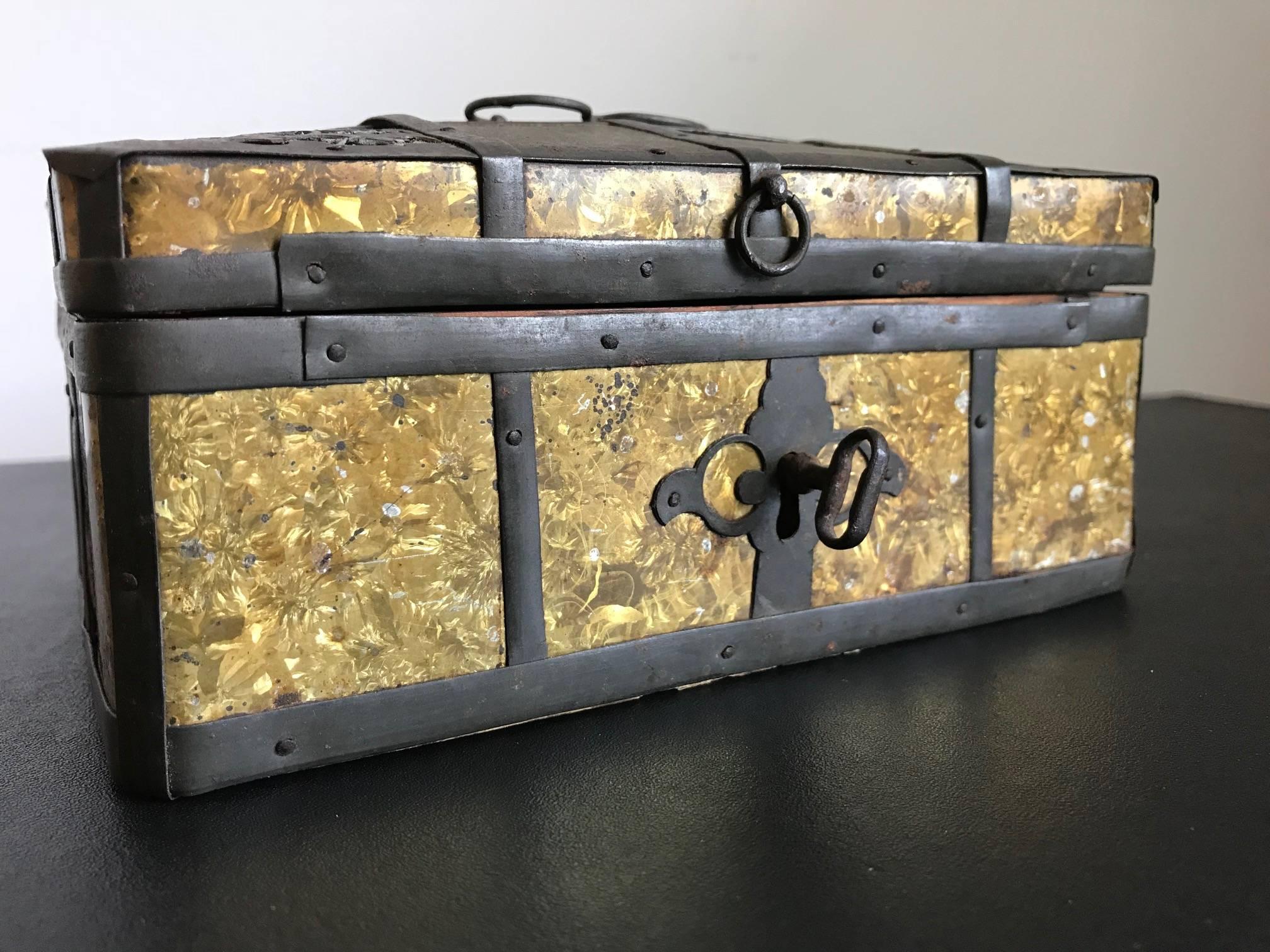 19th Century Russian Gilt Iron-Bound Box with Original Key For Sale 7