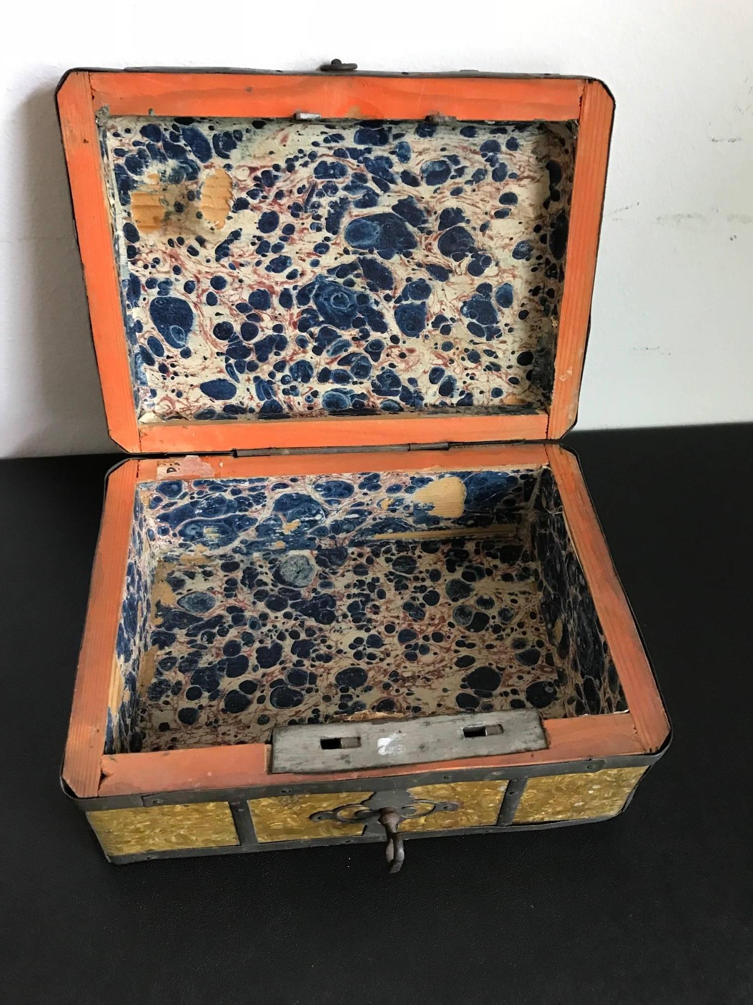 19th Century Russian Gilt Iron-Bound Box with Original Key For Sale 8