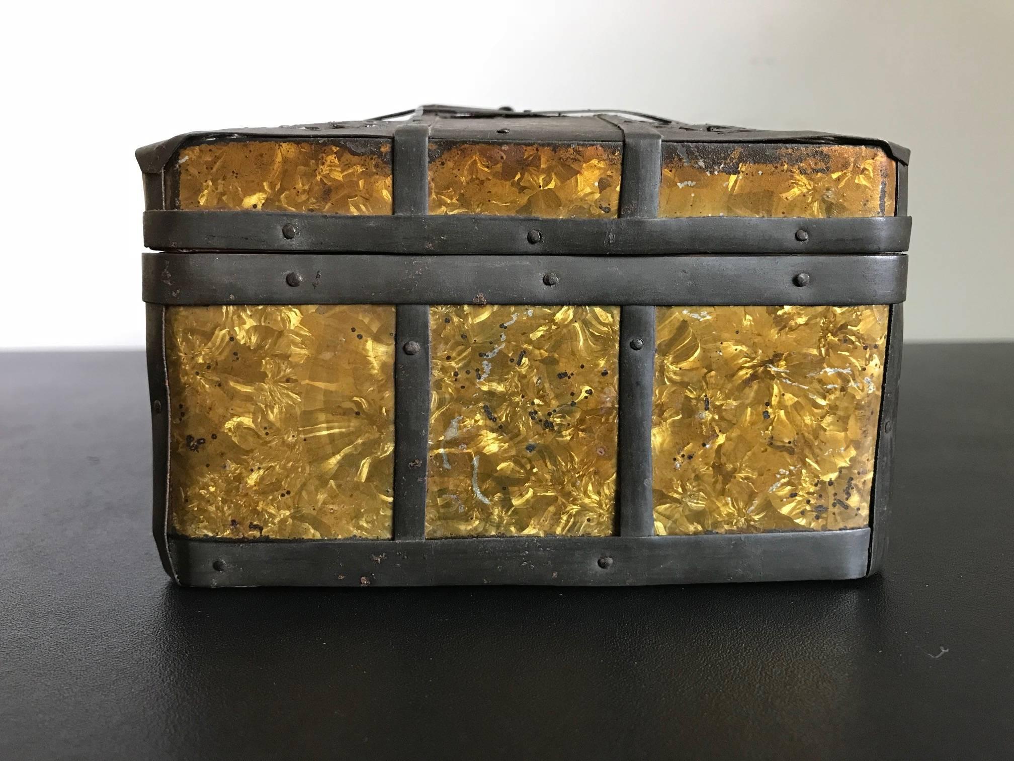 19th Century Russian Gilt Iron-Bound Box with Original Key For Sale 11