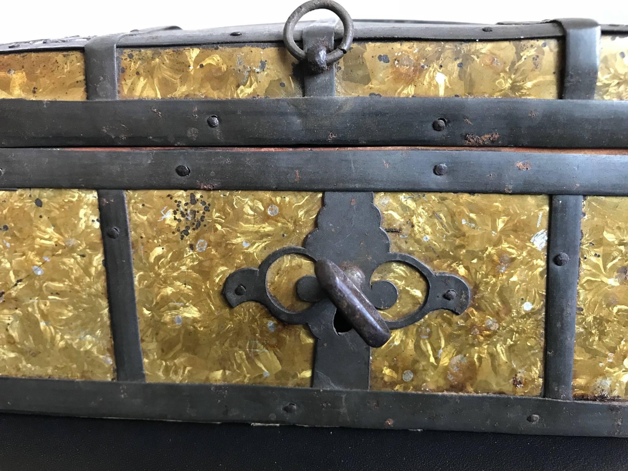 19th Century Russian Gilt Iron-Bound Box with Original Key For Sale 13