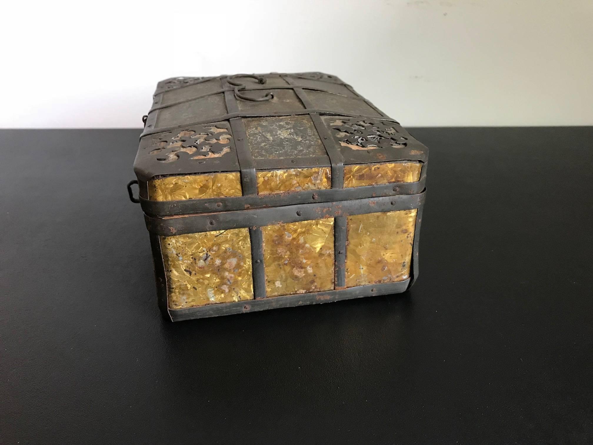 Other 19th Century Russian Gilt Iron-Bound Box with Original Key For Sale