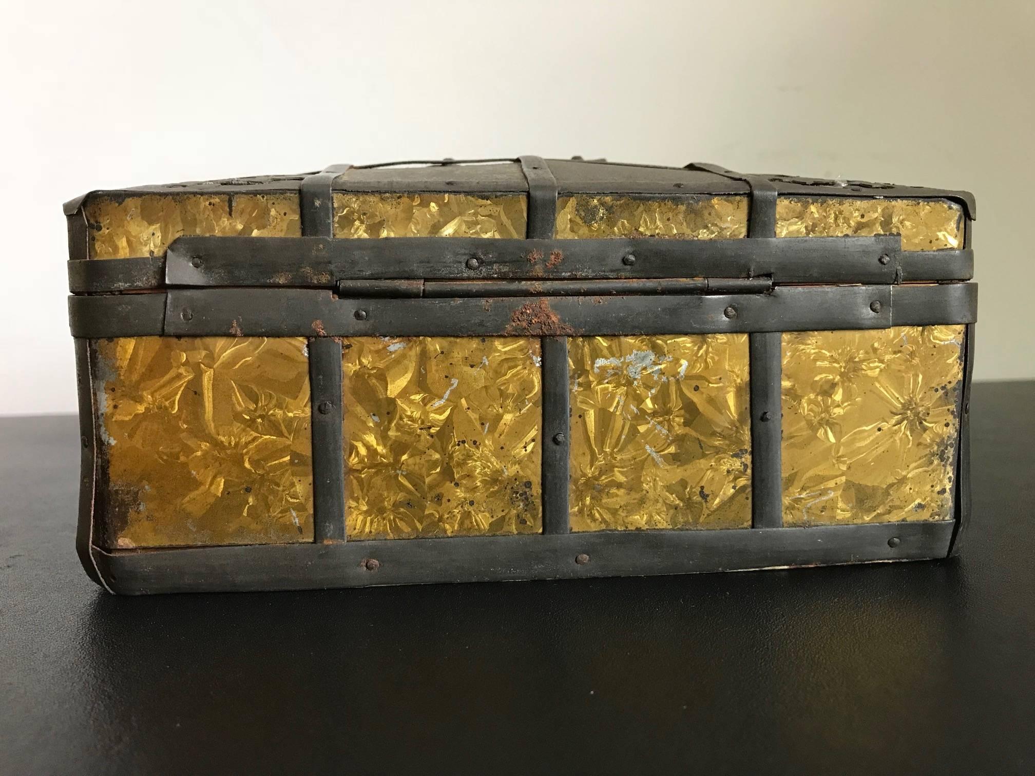 19th Century Russian Gilt Iron-Bound Box with Original Key For Sale 1