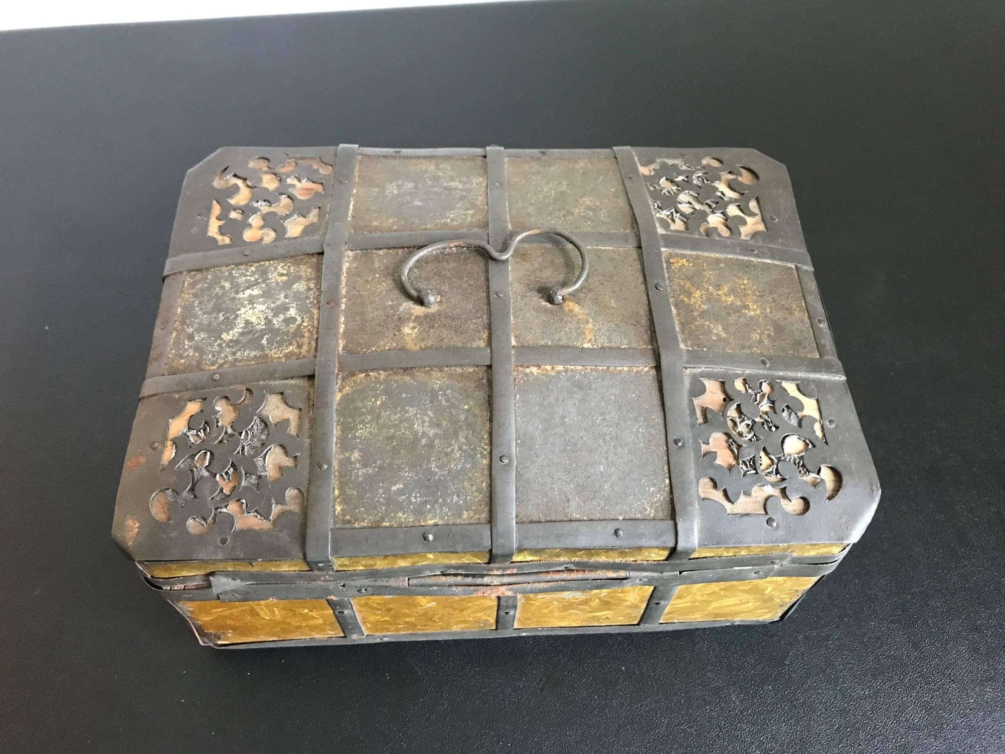 19th Century Russian Gilt Iron-Bound Box with Original Key For Sale 2