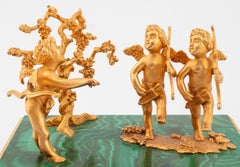 Boîte russe en métal doré et malachite