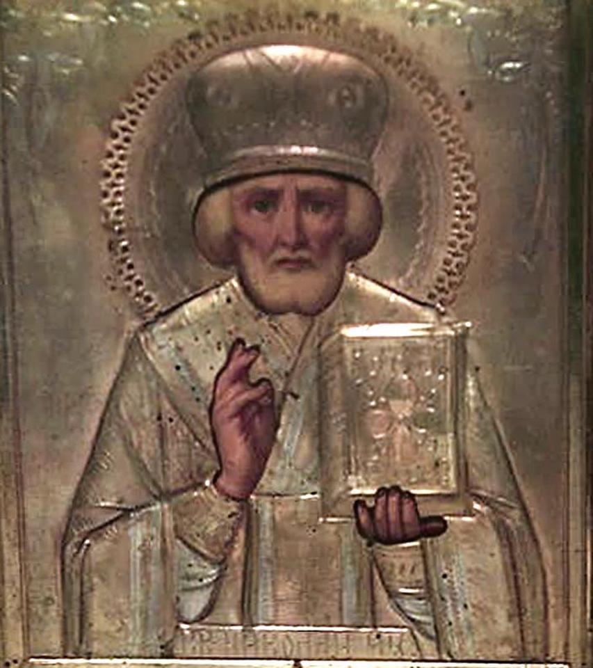Russian gilt religious icon in case (19th Cent)