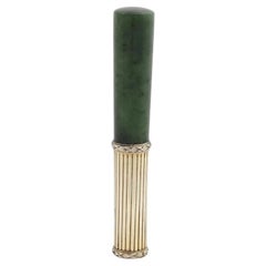 Russian Gilt Silver Natural Jade Parasol Cane Handle