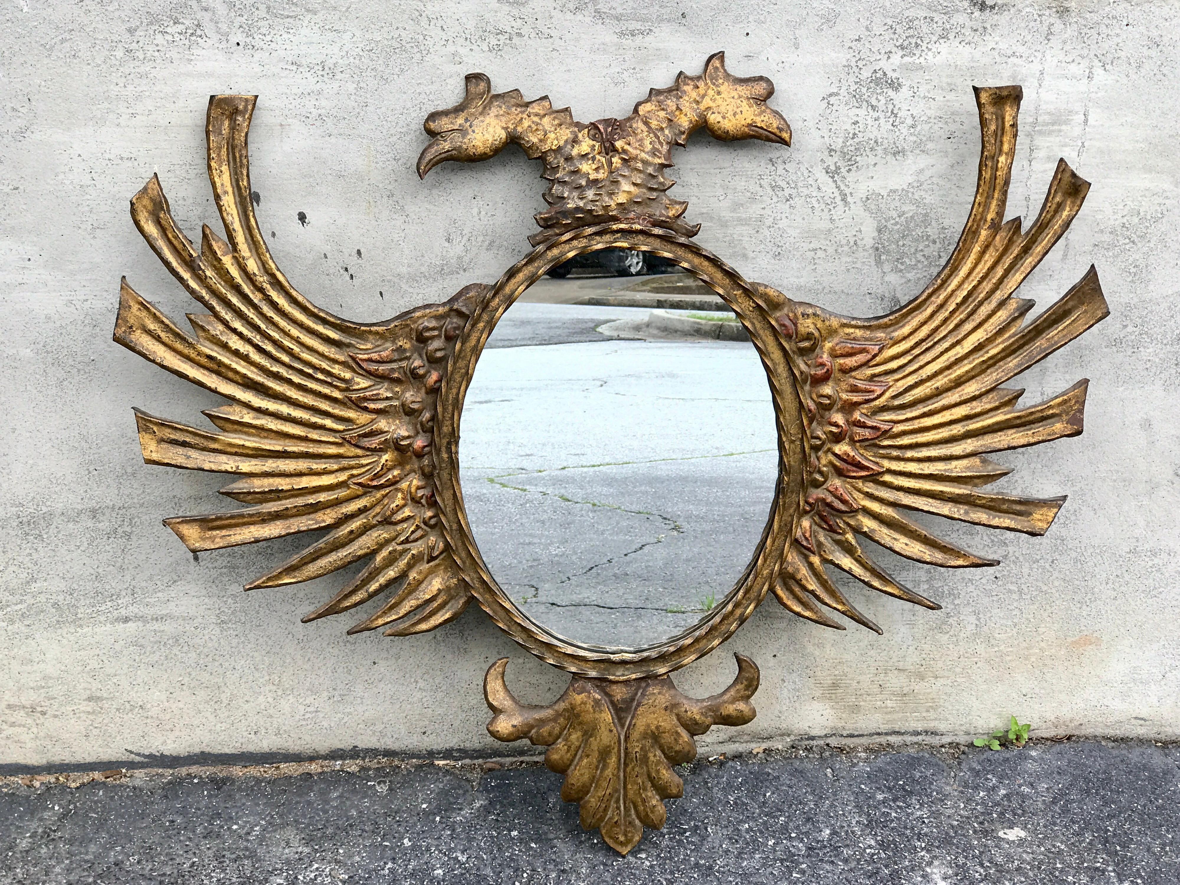 Russian gilt tole double eagle mirror, impressive well crafted gilt tole framed oval mirror.

 