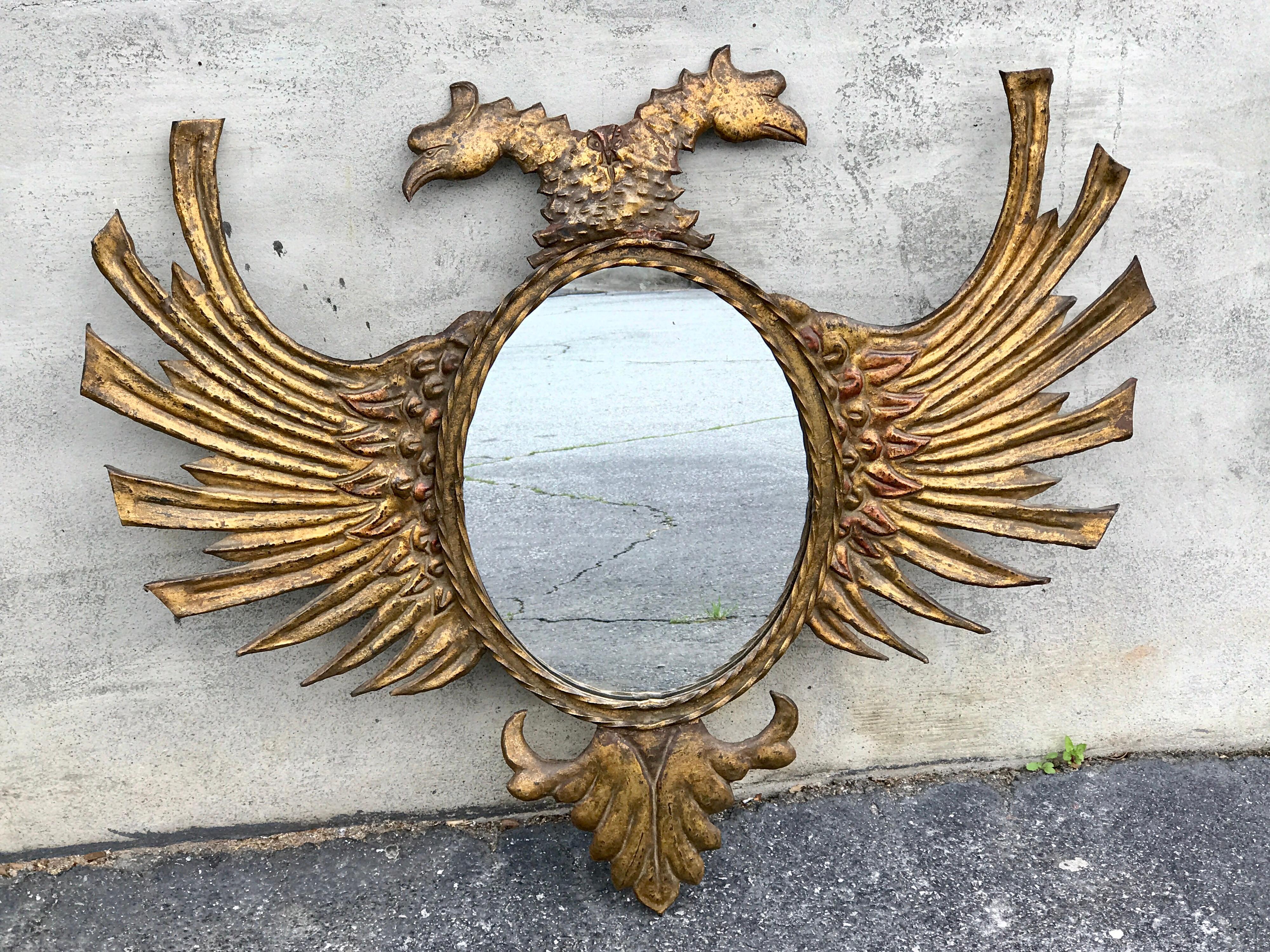 Neoclassical Russian Gilt Tole Double Eagle Mirror