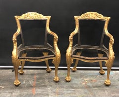 Russian Paint & Giltwood Monopodium Chairs with Lion And Griffin Carving, 19th C