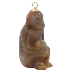 Vintage Russian Gold And Agate Monkey Figural Pendant