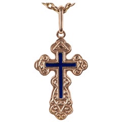 Russian Gold and Enameled Cross Pendant from St. Petersburg