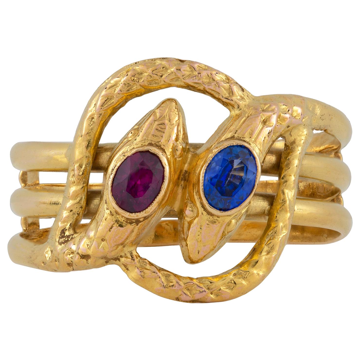 Russian Gold and Gemset Twin Serpent Ring