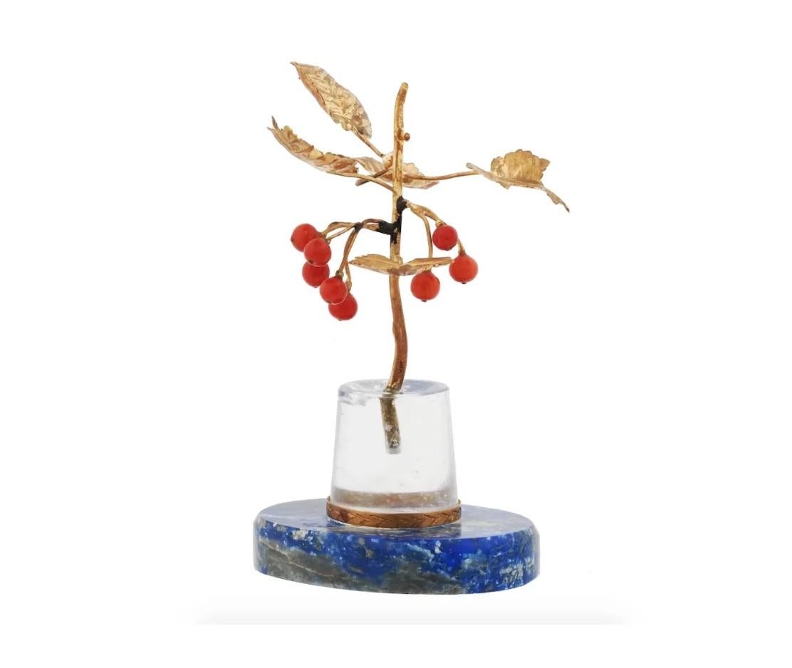 Russian Gold Coral Crystal Azurite Rowan Branch In Good Condition In Long Island City, NY