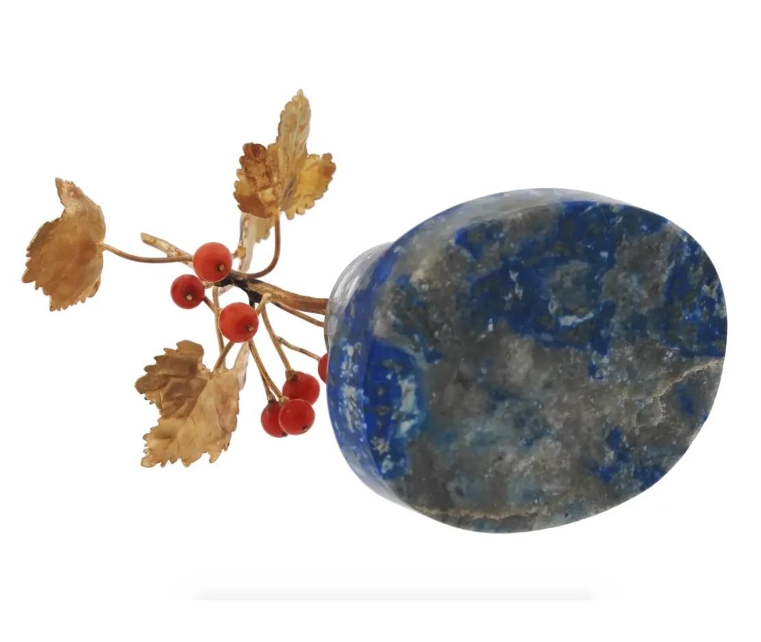 20th Century Russian Gold Coral Crystal Azurite Rowan Branch