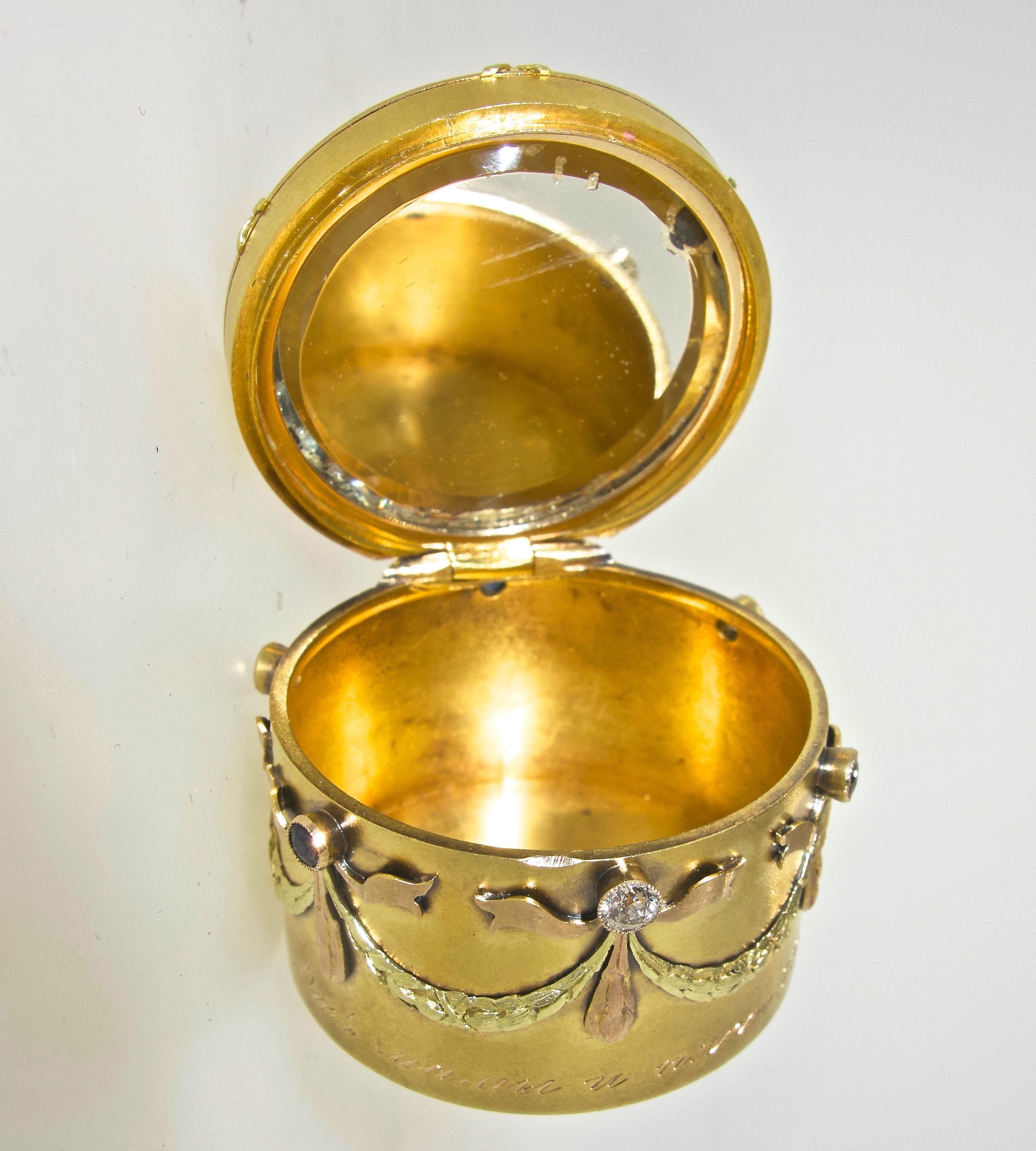 Women's or Men's Russian Gold, Diamond and Sapphire Small Box, circa 1917