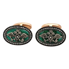 Russian Gold Diamond Enamel Cufflinks