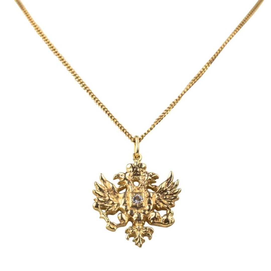 Russian Empire Gold Diamond Romanov Eagle Pendant by Marie Betteley