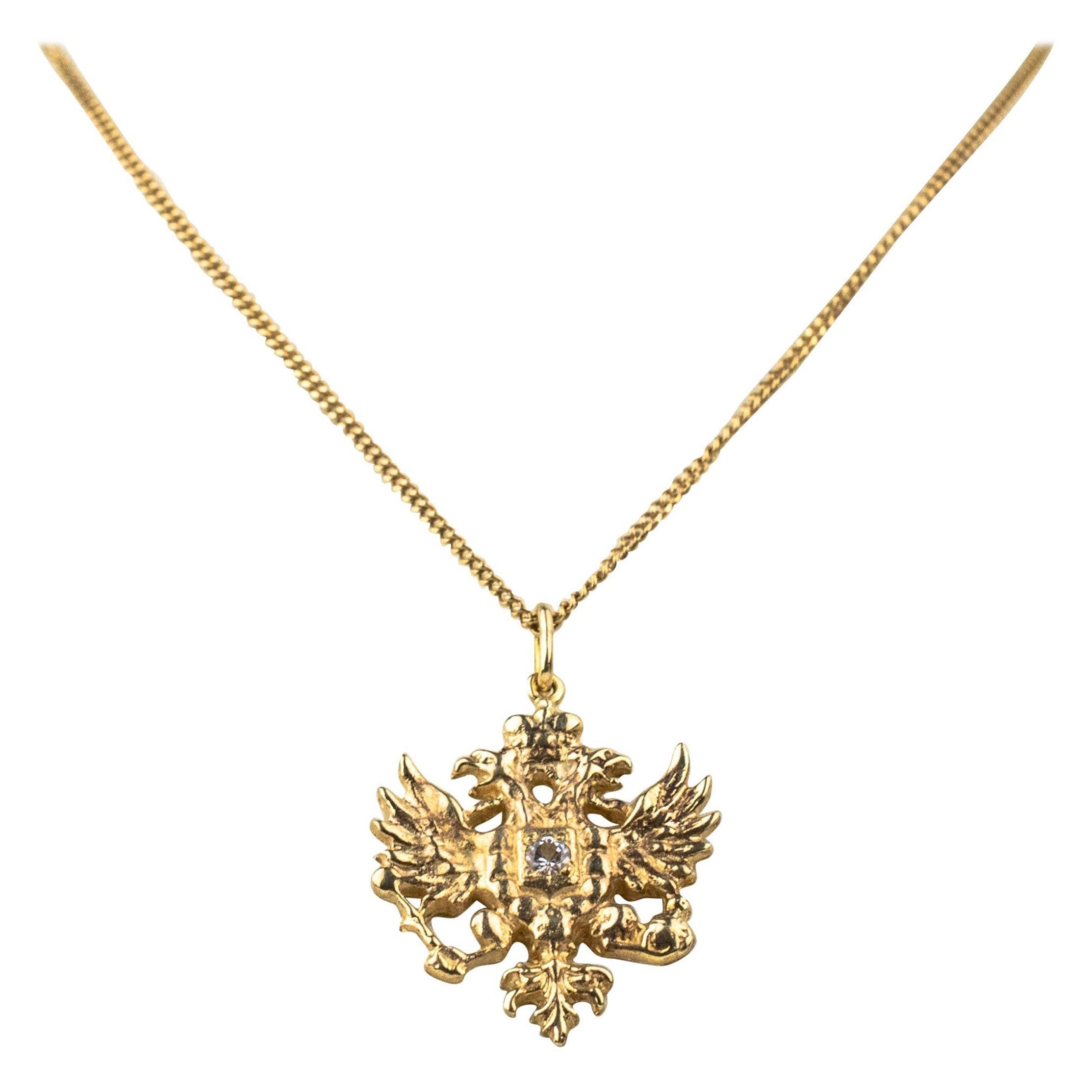 Russian Gold Diamond Romanov Eagle Pendant by Marie Betteley