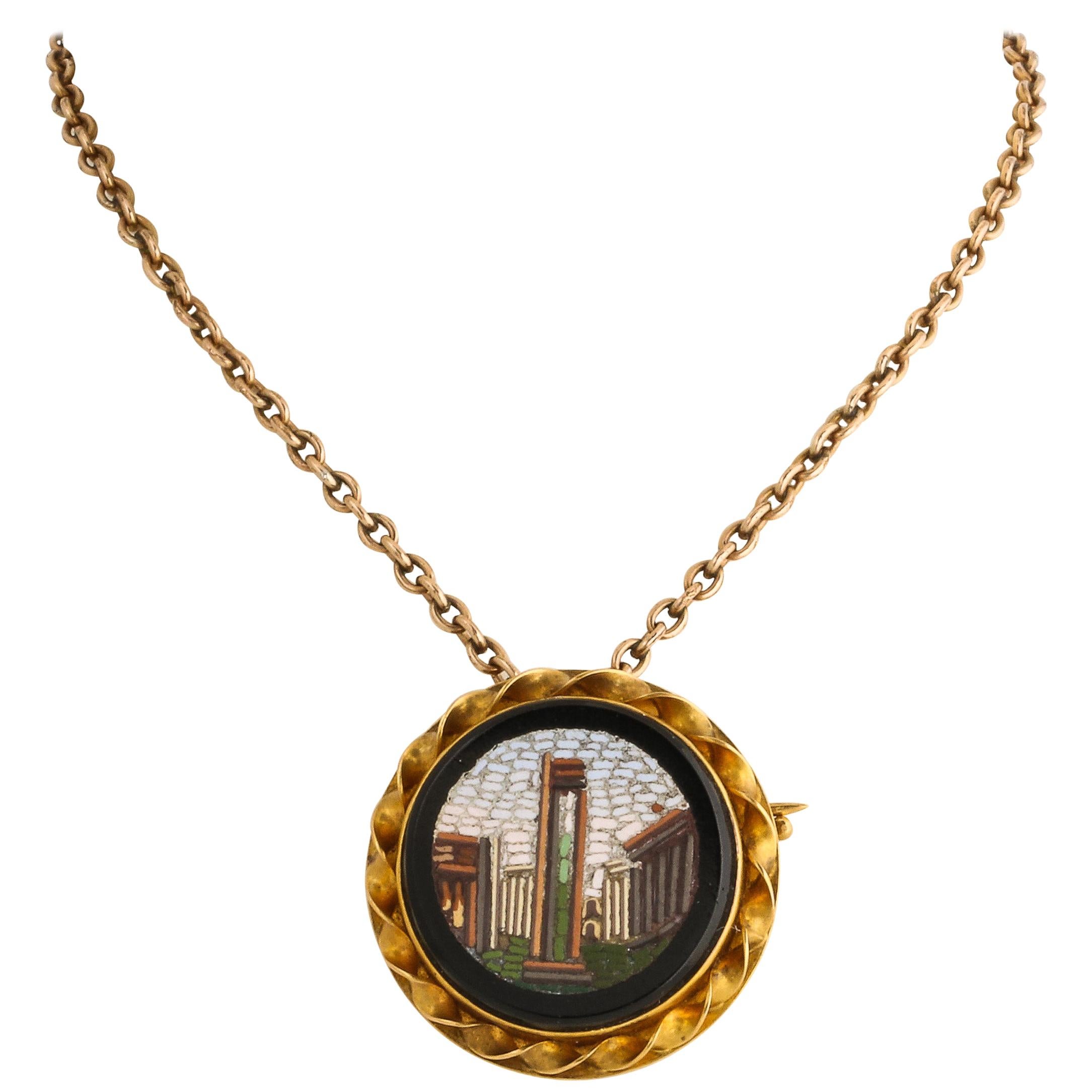 1880s Russian Gold Micro-Mosaic Pin/Pendant by Blumenthaller, St. Petersburg