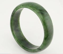 Russian green nephrite jade bangle bracelet, solid bracelet 62 mm