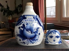 Russian Gzhel Handpainted Cobalt Blue White Porcelain Vodka Matryoshka SALE