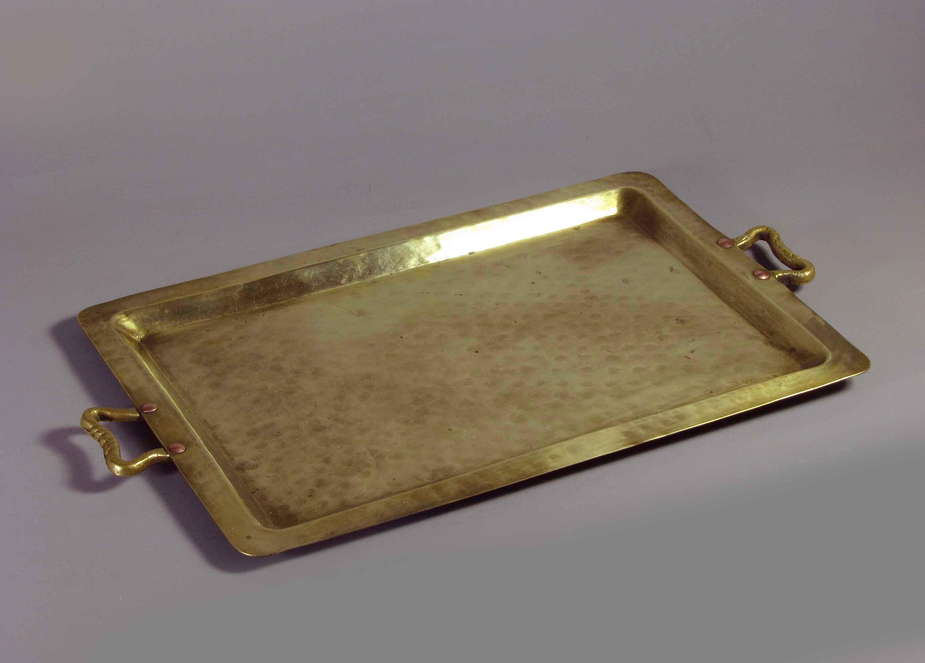Russian, Hammered Brass & Copper Serving Tray For Sale 1