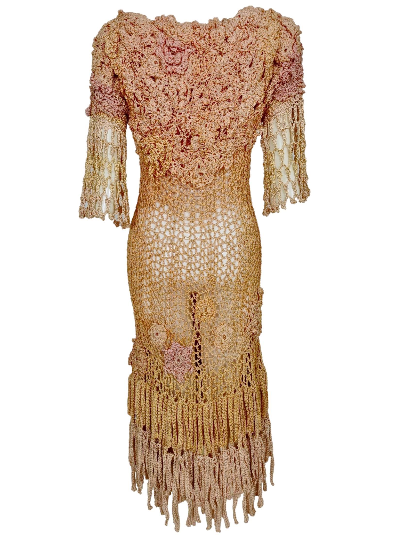 Brown Russian Hand Crocheted Rayon Summer Dress   For Sale