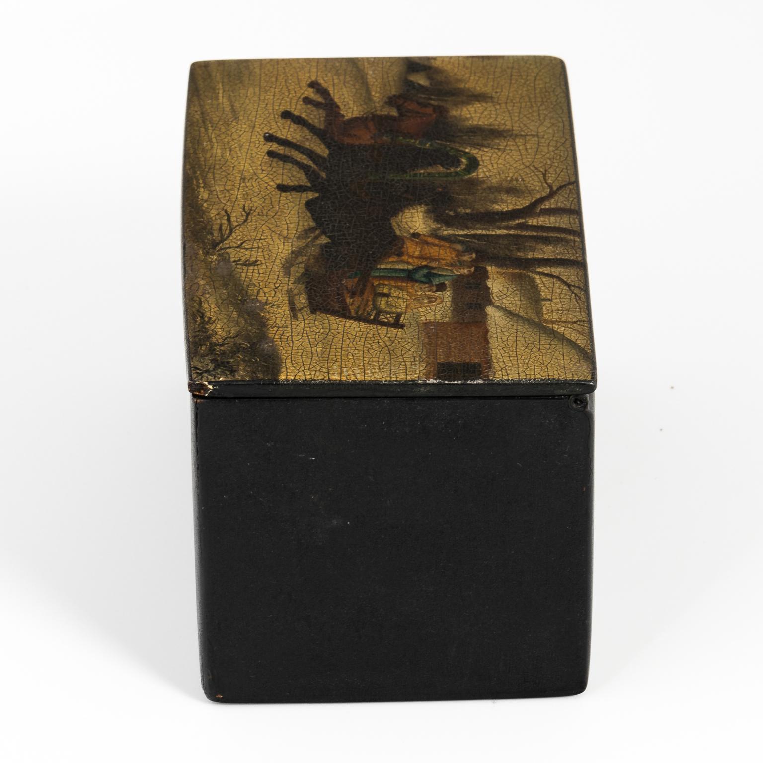Russian Hand-Painted Lacquered Tea Box For Sale 3