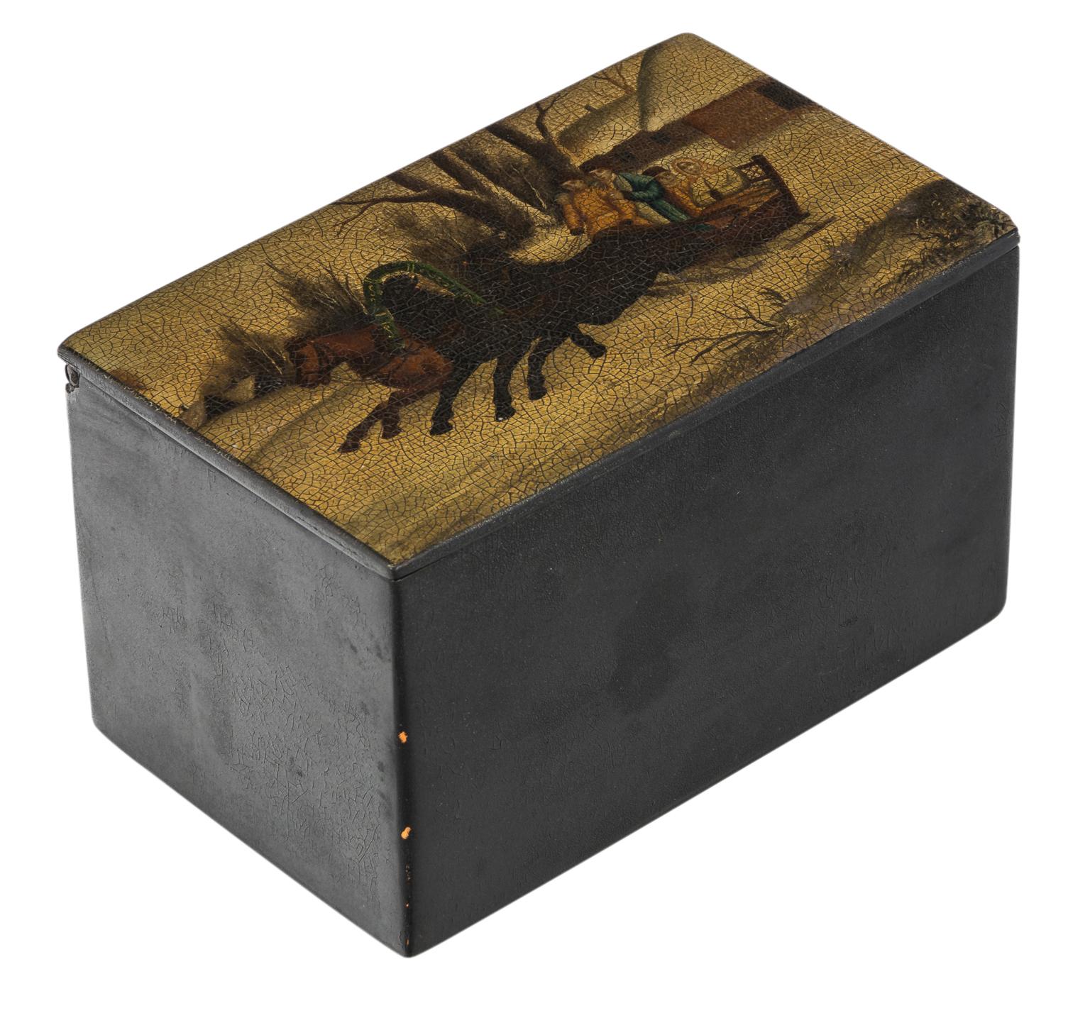 Russian Hand-Painted Lacquered Tea Box For Sale
