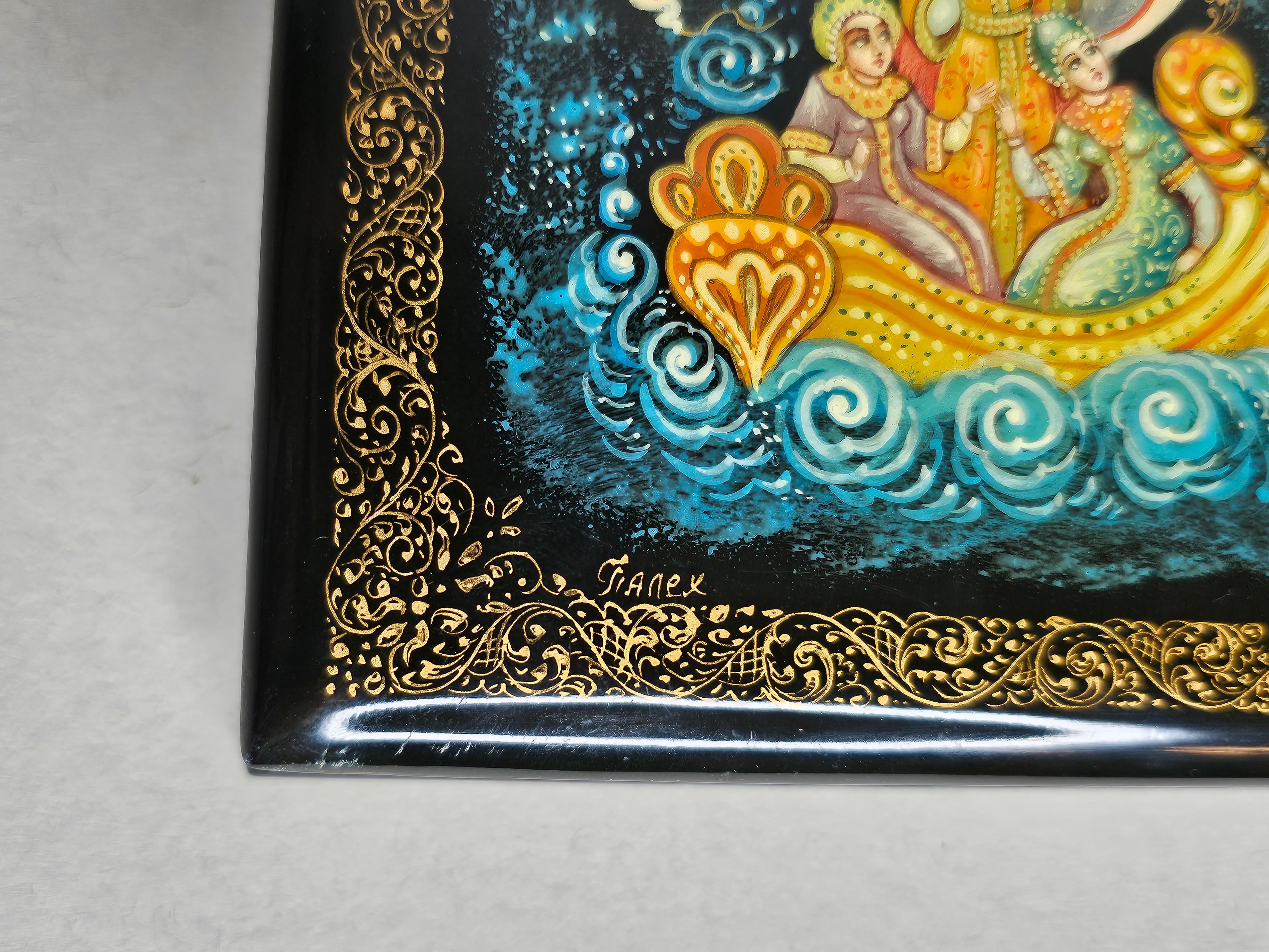 Russian Hand Painted Lacquerware Palekh Miniature Table Box  For Sale 12