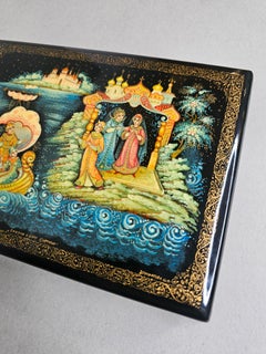 Russische handbemalte Lackwaren Palekh Miniature Tisch Box