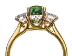 Russian 'Horsetail Inclusion' Demantoid Garnet & Diamond 18K Ring