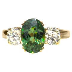 Antique Russian 'Horsetail Inclusion' Demantoid Garnet & Diamond 18K Ring