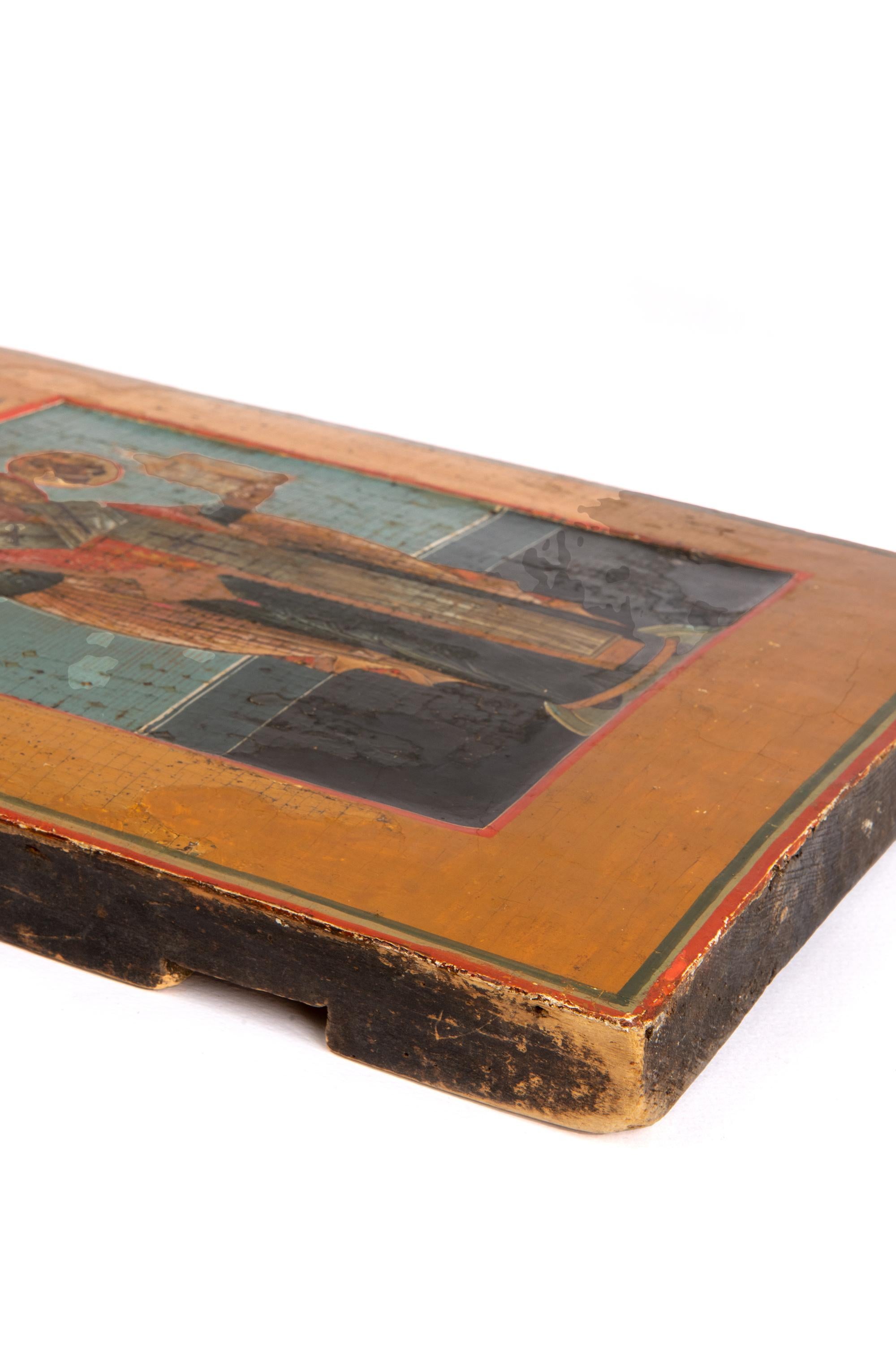Women's or Men's Russian Icon, 18th Century Russian Wooden Table with Egg Tempera For Sale