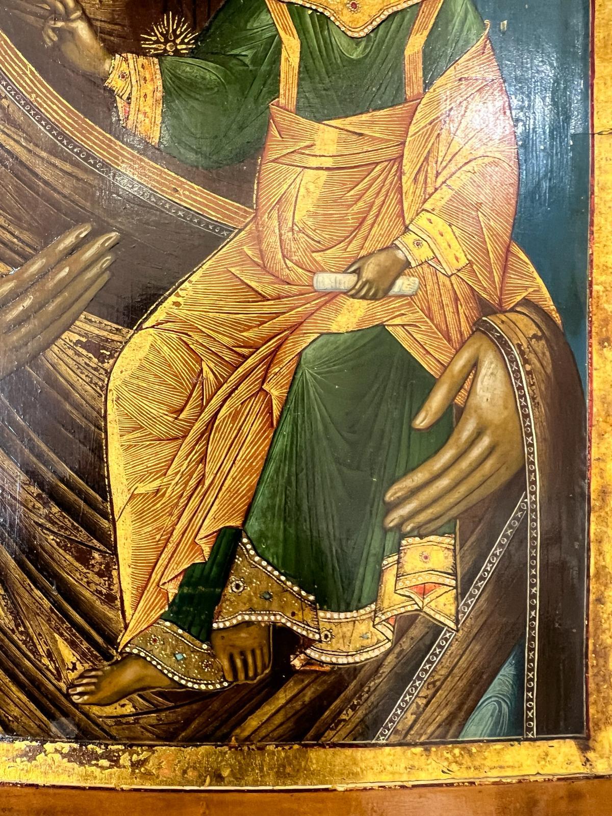 Wood Russian Icon depicting Mother of God 'Tikhvinskaia', Mid-19th Century