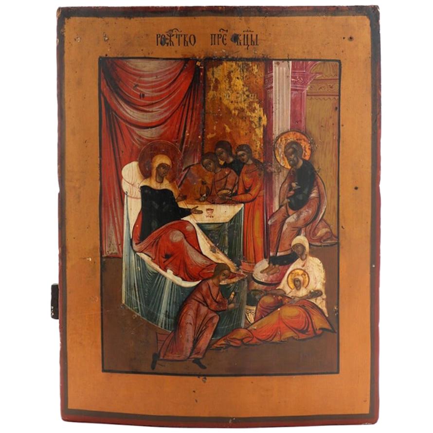 Russian Icon Depicting the Birth of the Virgin Mary, 19th Century