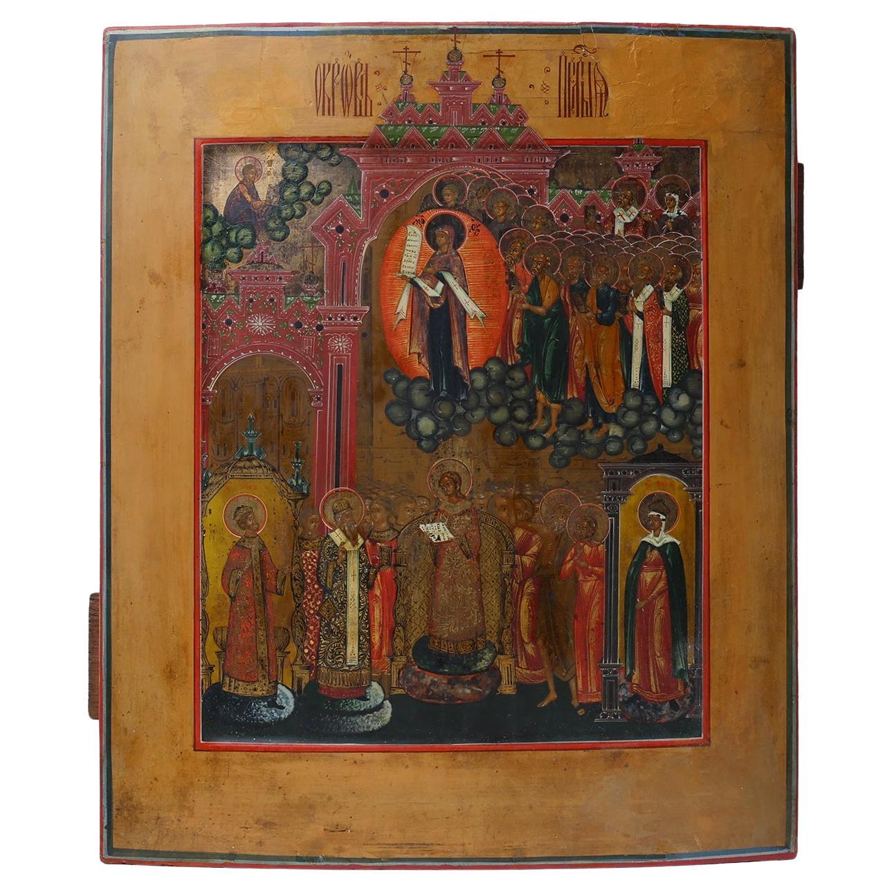Icône russe "Intercession de la Théotokos", Russie vers 1900 en vente