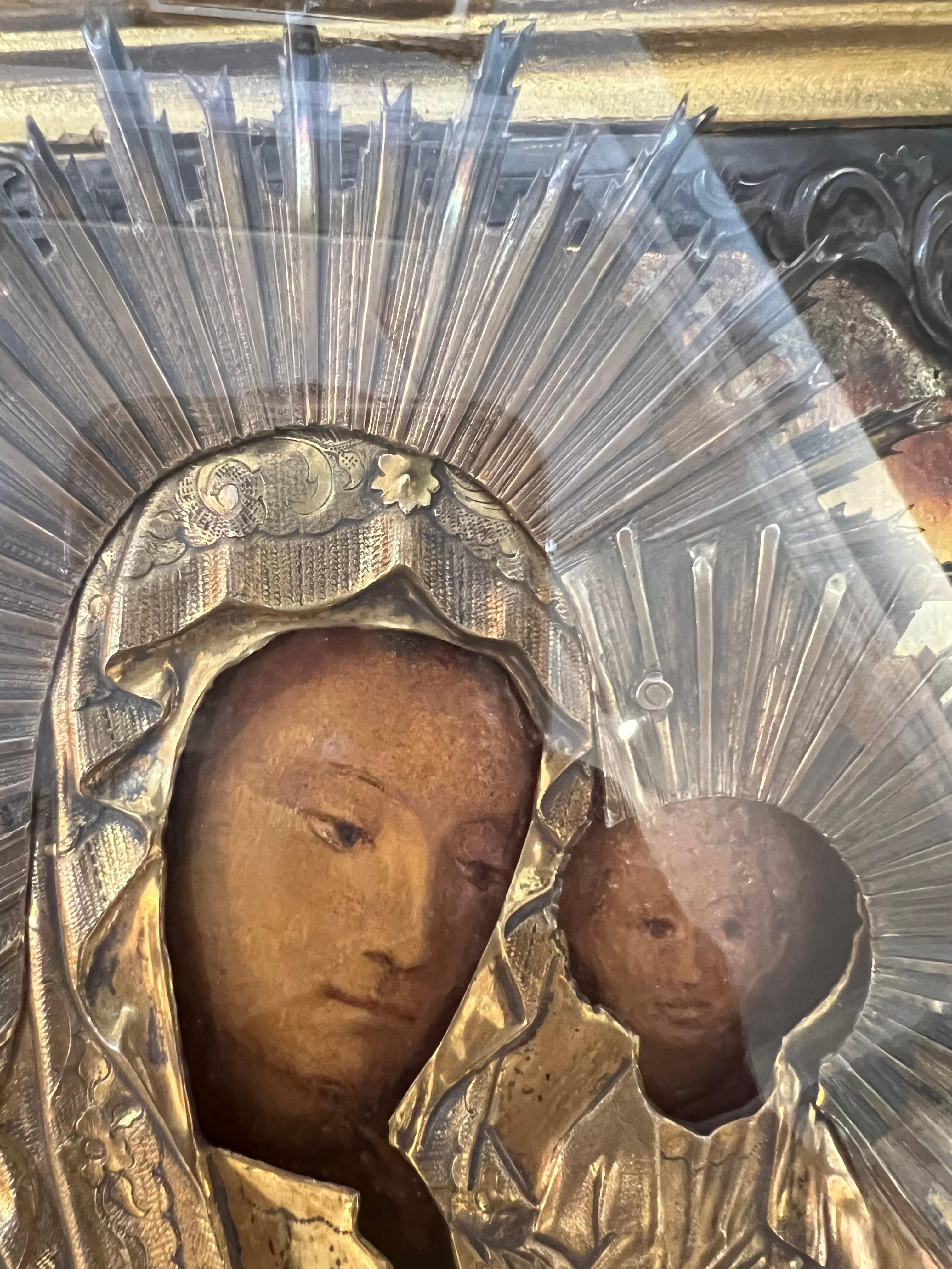Russische Ikone der Gottesmutter von Pokrow (Silber) im Angebot