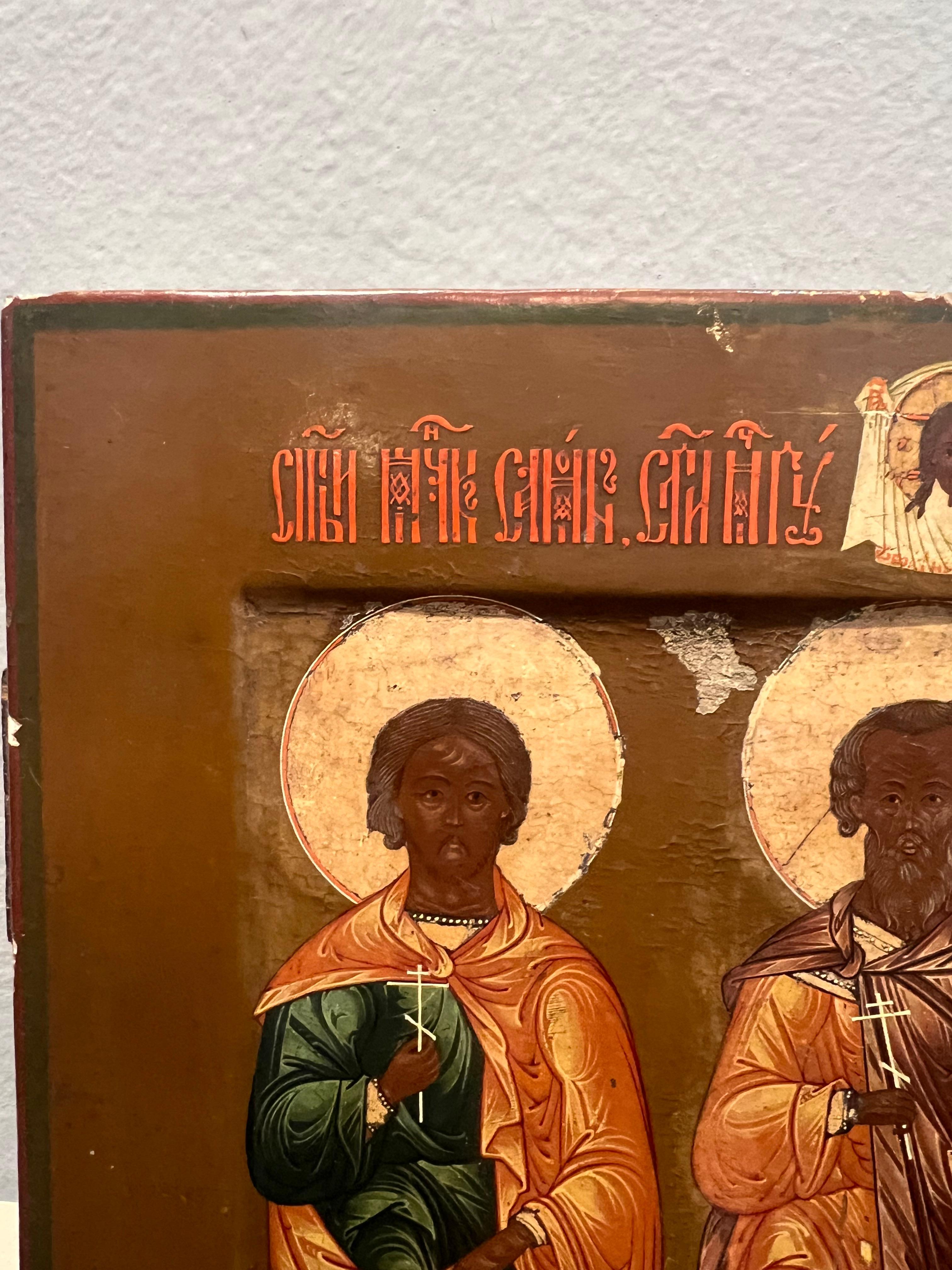 Russian Icon of Three Saints (Russisch) im Angebot
