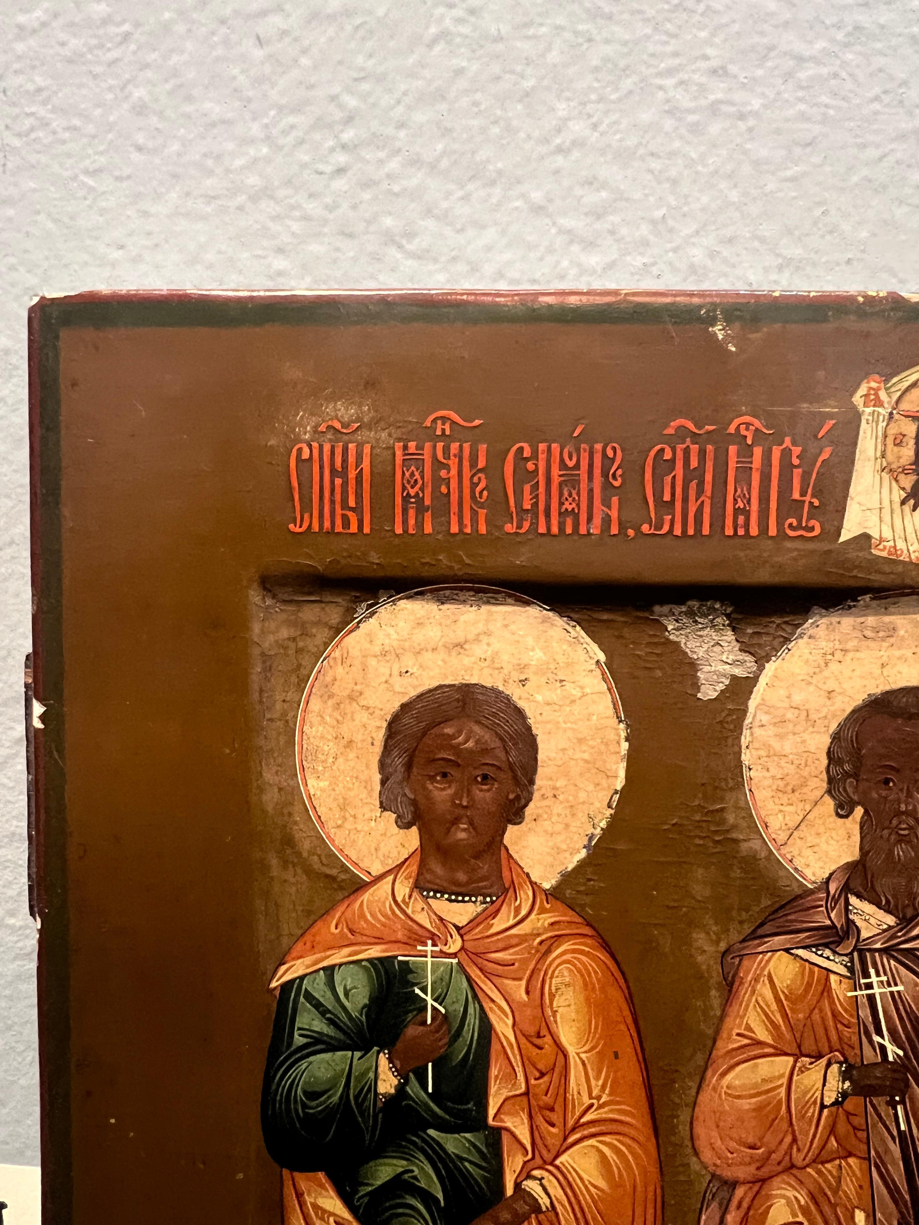 Russian Icon of Three Saints im Zustand „Gut“ im Angebot in Houston, TX