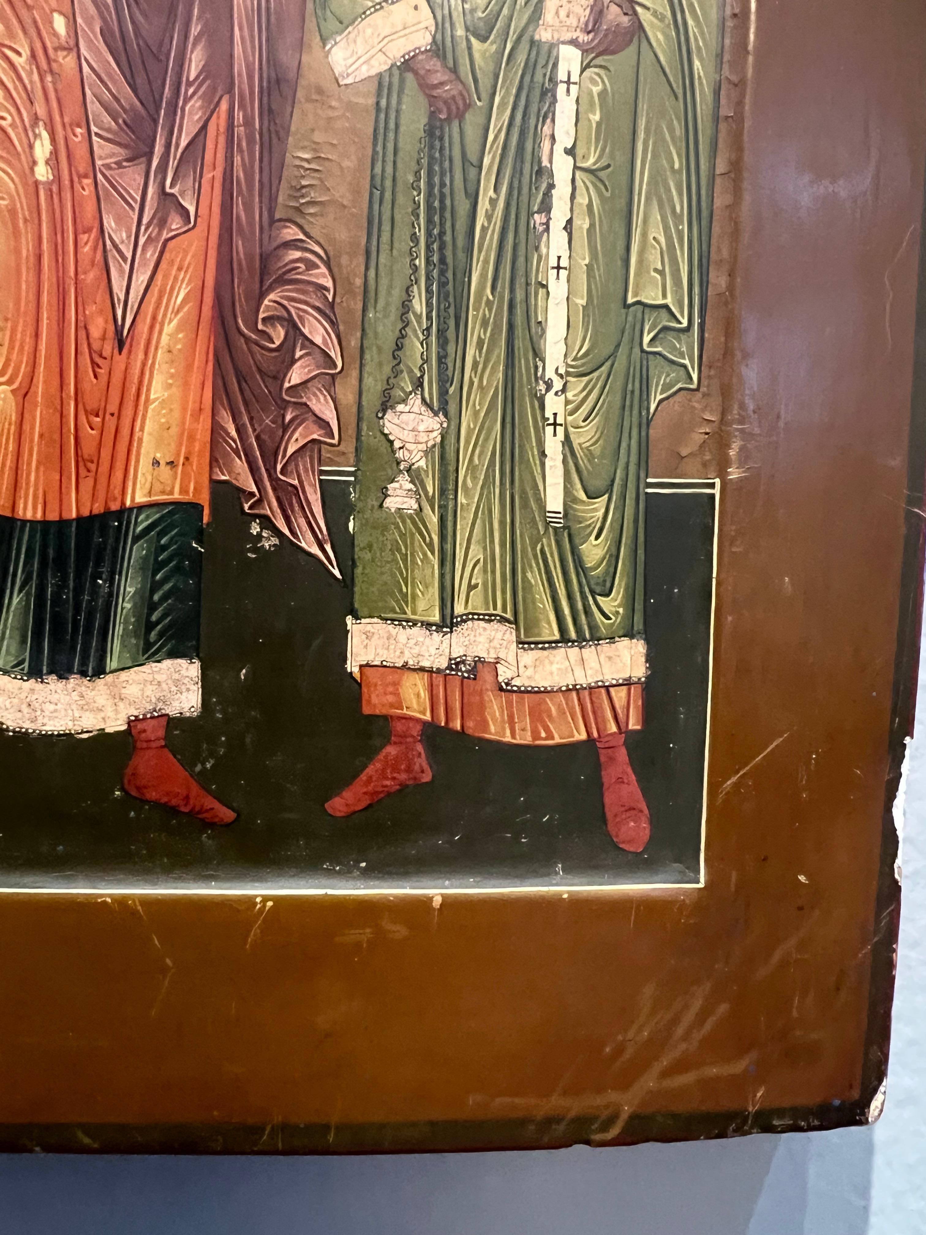 Russian Icon of Three Saints (Holz) im Angebot