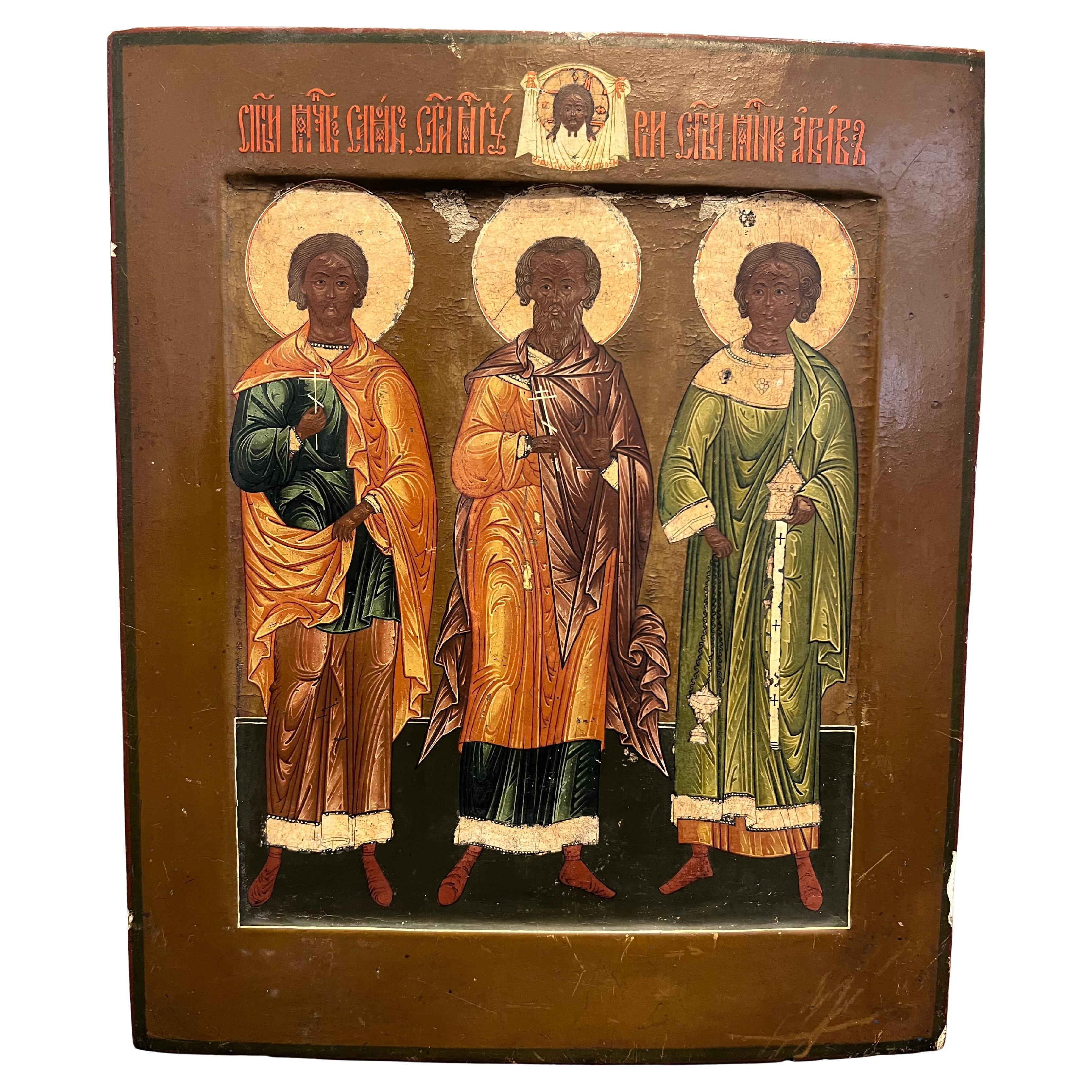 Russian Icon of Three Saints im Angebot