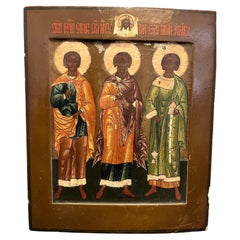 Antique Russian Icon of Three Saints