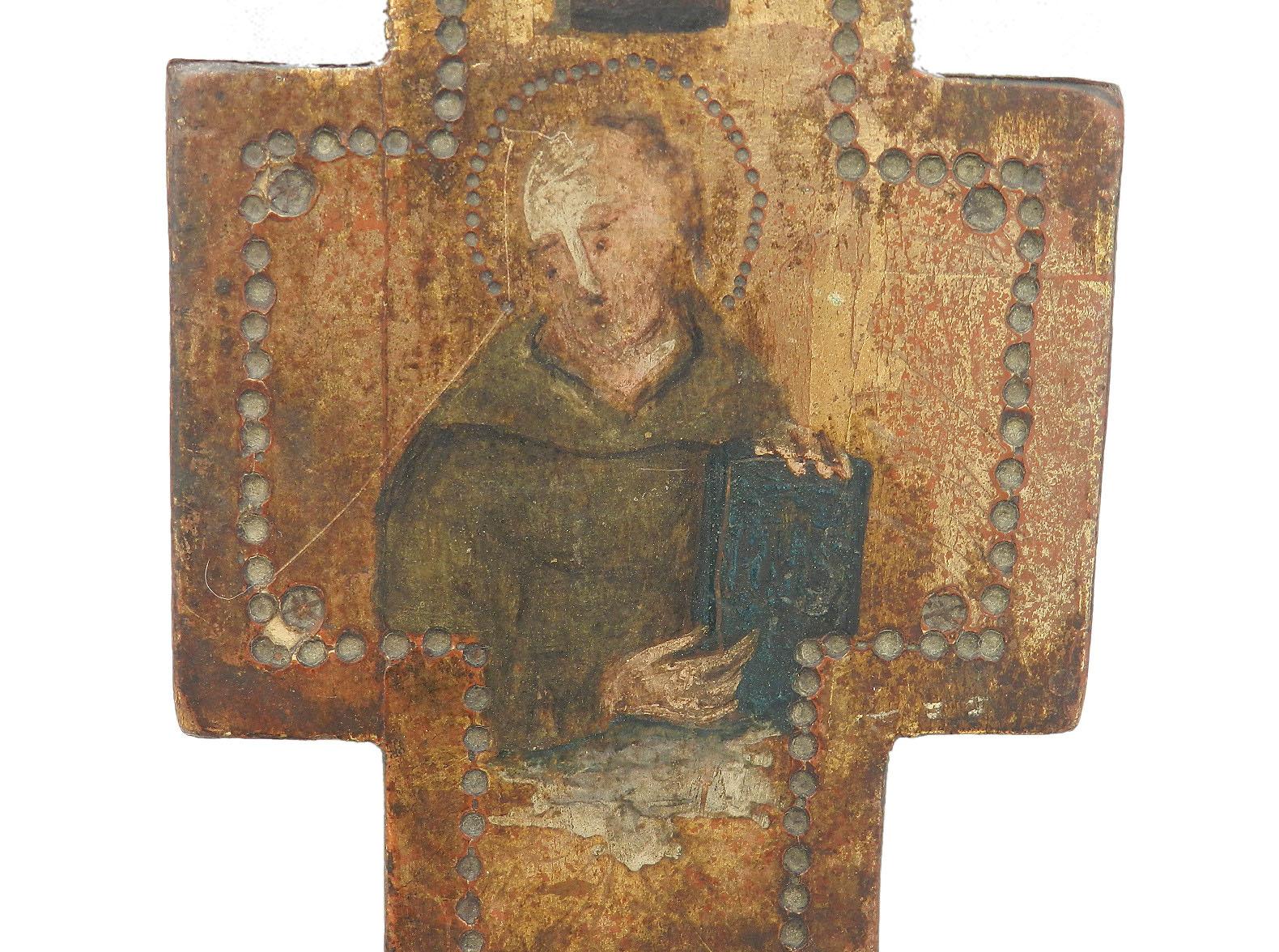 Wood Russian Icon Painted Crucifix  Naive Primitive, Late 19th Century