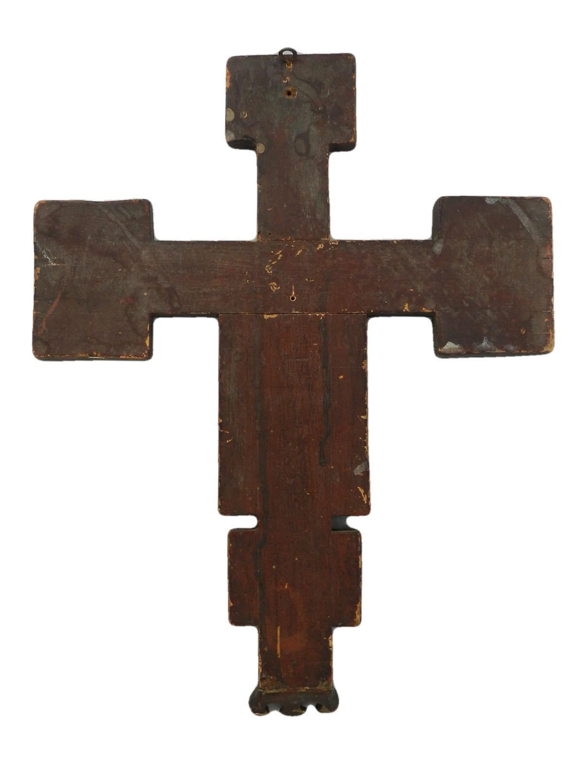Russian Icon Painted Crucifix  Naive Primitive, Late 19th Century 1