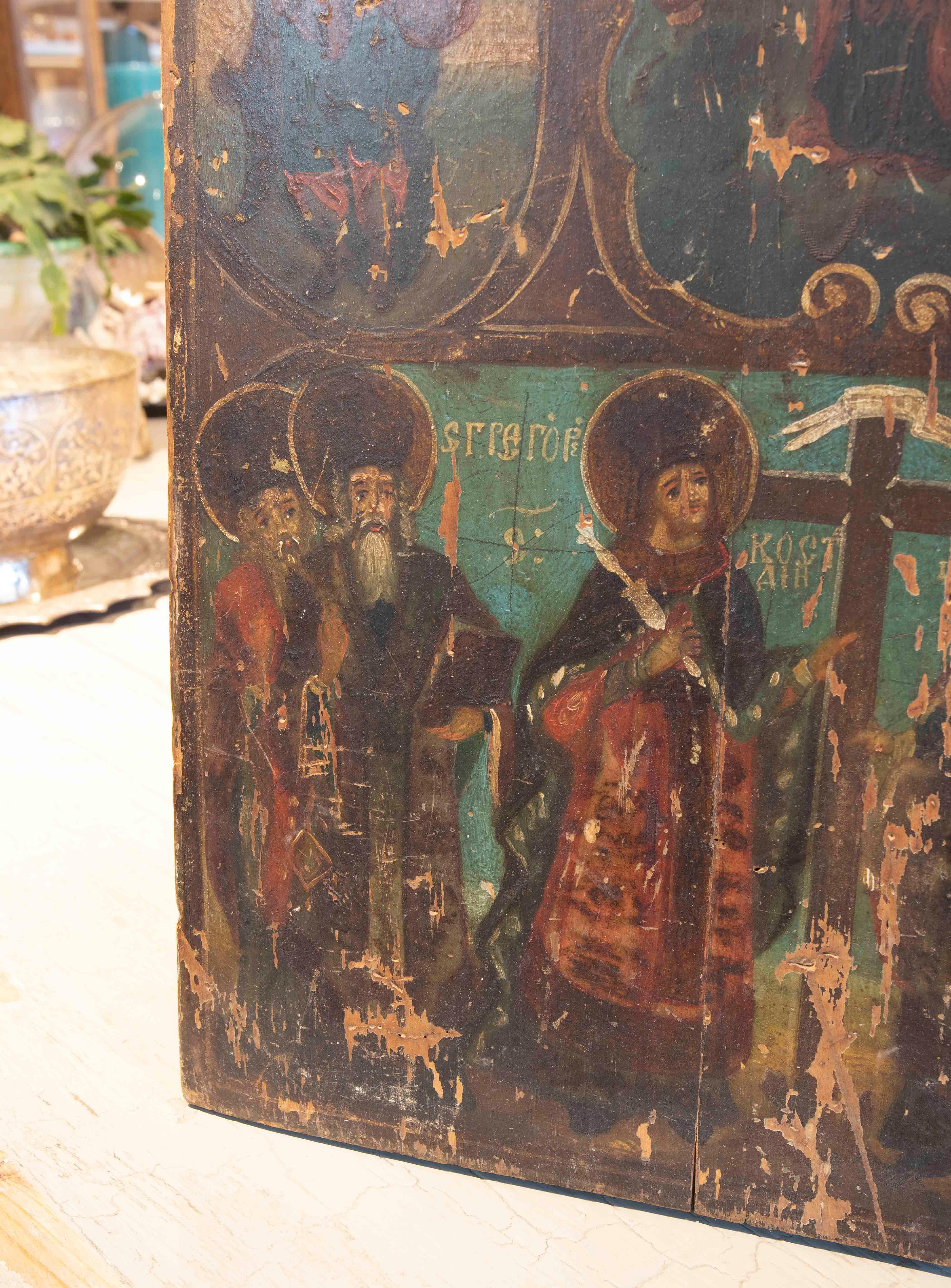 Icon russe peint sur bois avec des scènes religieuses russes Bon état - En vente à Marbella, ES